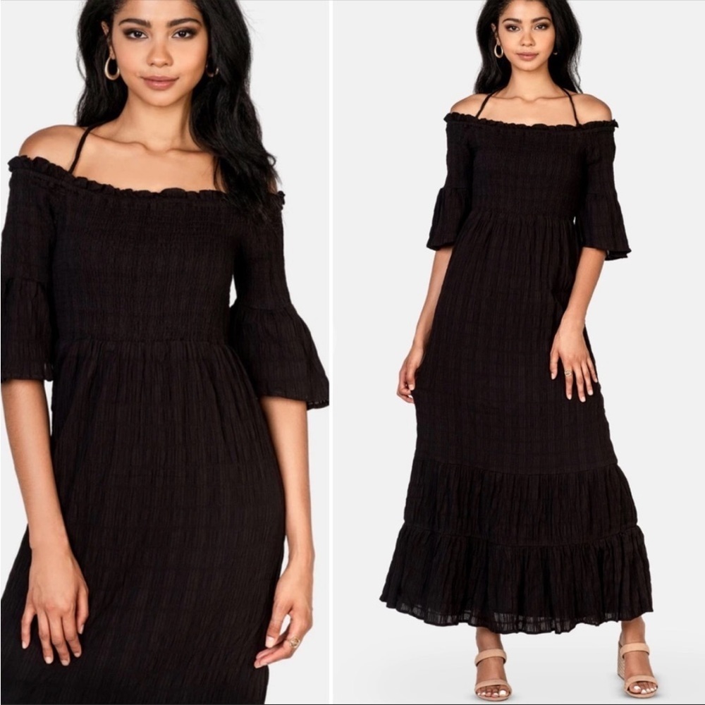 Lost + Wander Aria Tiered Smocked Maxi Dress Whimsigoth Witchy Off Shoulder XS